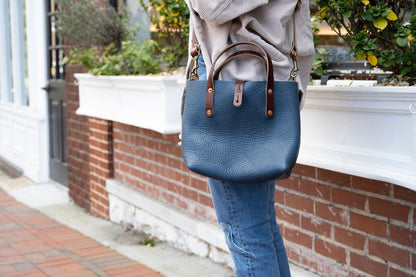 AVERY LEATHER TOTE BAG - MINI CROSSBODY - SMOKEY BLUE