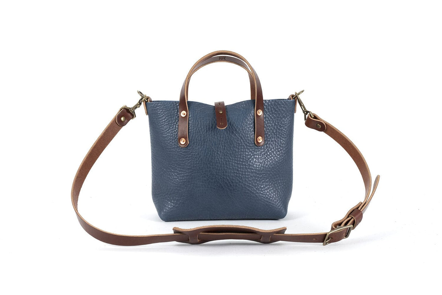 AVERY LEATHER TOTE BAG - MINI CROSSBODY - SMOKEY BLUE