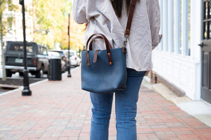 AVERY LEATHER TOTE BAG - MINI CROSSBODY - SMOKEY BLUE