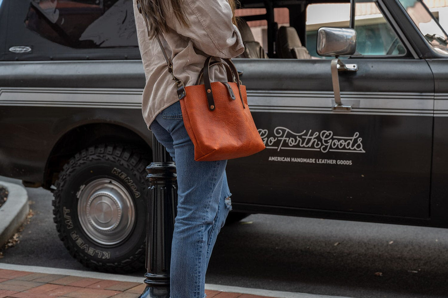 AVERY LEATHER TOTE BAG - MINI CROSSBODY - TANGERINE BISON