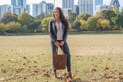 AVERY LEATHER TOTE BAG - SLIM MEDIUM - WHISKY BISON