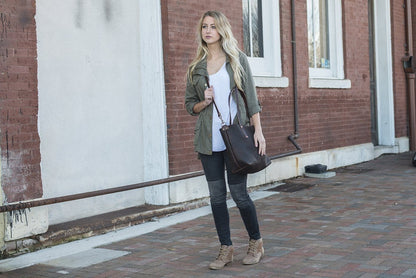 AVERY LEATHER TOTE BAG - LARGE - PINE GREEN BISON