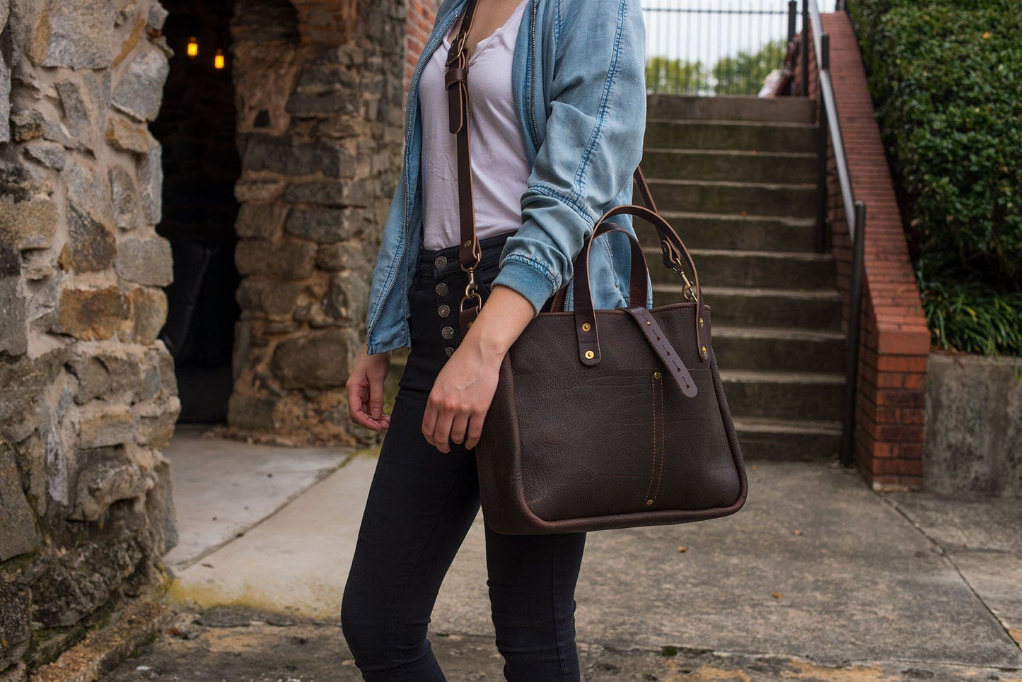 BUCHANAN LEATHER TOTE BAG / BRIEFCASE - CHERRY BISON