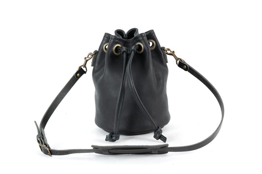 LEATHER BUCKET BAG - MEDIUM - BLACK - IN STOCK