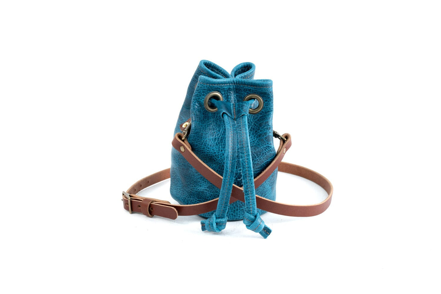 Leather Bucket Bag - Small - Cobalt Bison