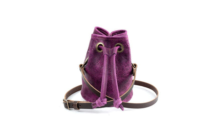 Leather Bucket Bag - Small - Grape Bison