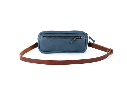 LEATHER FANNY PACK / LEATHER WAIST BAG - DELUXE - SMOKEY BLUE