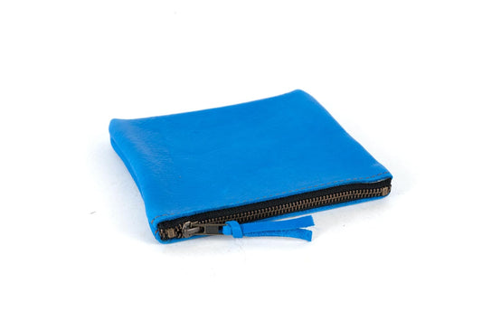 LEATHER TOP ZIPPER POUCH - MEDIUM - OCEAN BLUE