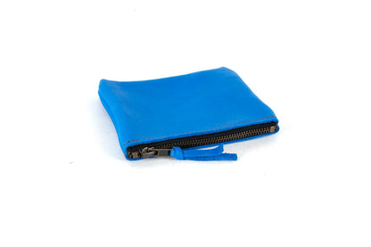 LEATHER TOP ZIPPER POUCH - SMALL - OCEAN BLUE