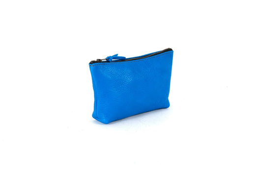 LEATHER ZIPPERED POUCH WITH GUSSET - LARGE - OCEAN BLUE