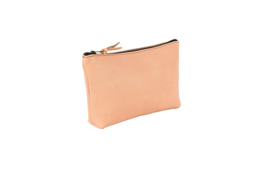 LEATHER ZIPPERED POUCH WITH GUSSET - LARGE - PEACH FUZZ