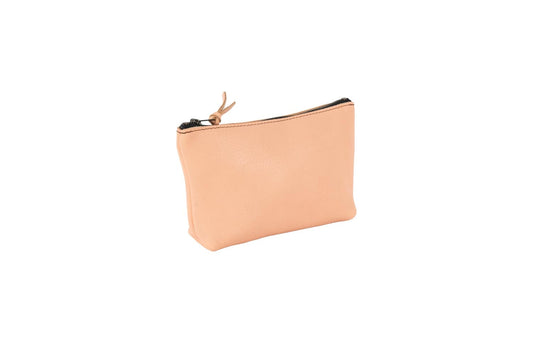 LEATHER ZIPPERED POUCH WITH GUSSET - MEDIUM - PEACH FUZZ