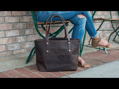 AVERY LEATHER TOTE BAG - LARGE - SADDLE