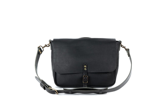 STEPHEN LEATHER MESSENGER BAG - SMALL - BLACK - IN STOCK