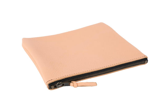 LEATHER TOP ZIPPER POUCH - PEACH FUZZ