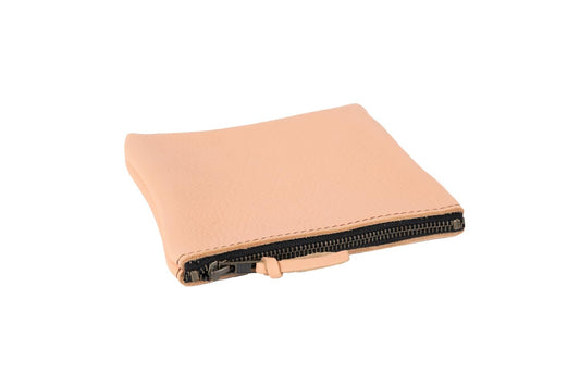 LEATHER TOP ZIPPER POUCH - MEDIUM - PEACH FUZZ