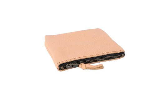 LEATHER TOP ZIPPER POUCH - SMALL - PEACH FUZZ