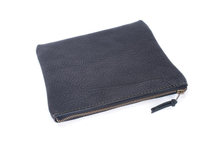 LEATHER TOP ZIPPER POUCH - MEDIUM