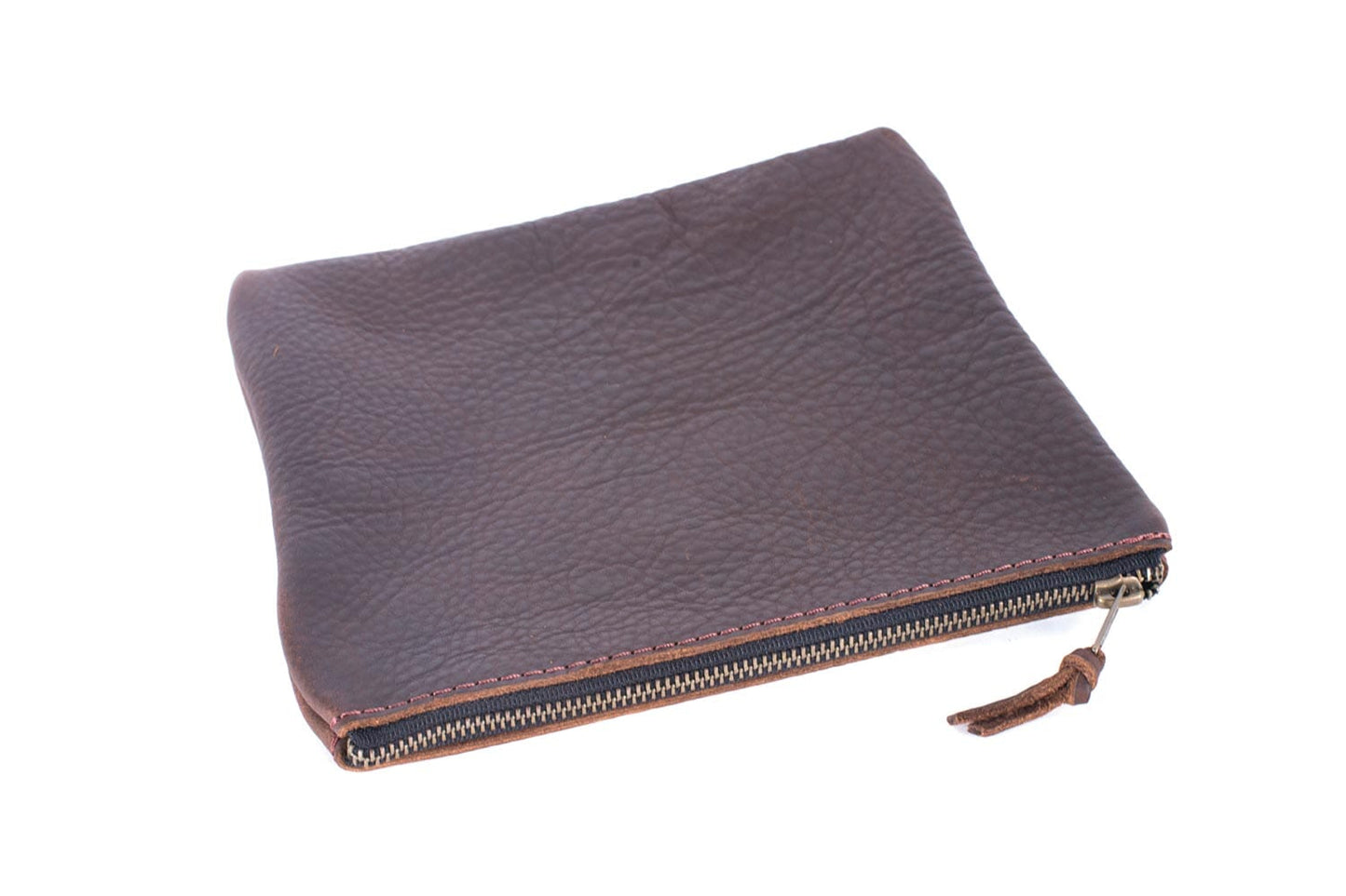 LEATHER TOP ZIPPER POUCH - MEDIUM