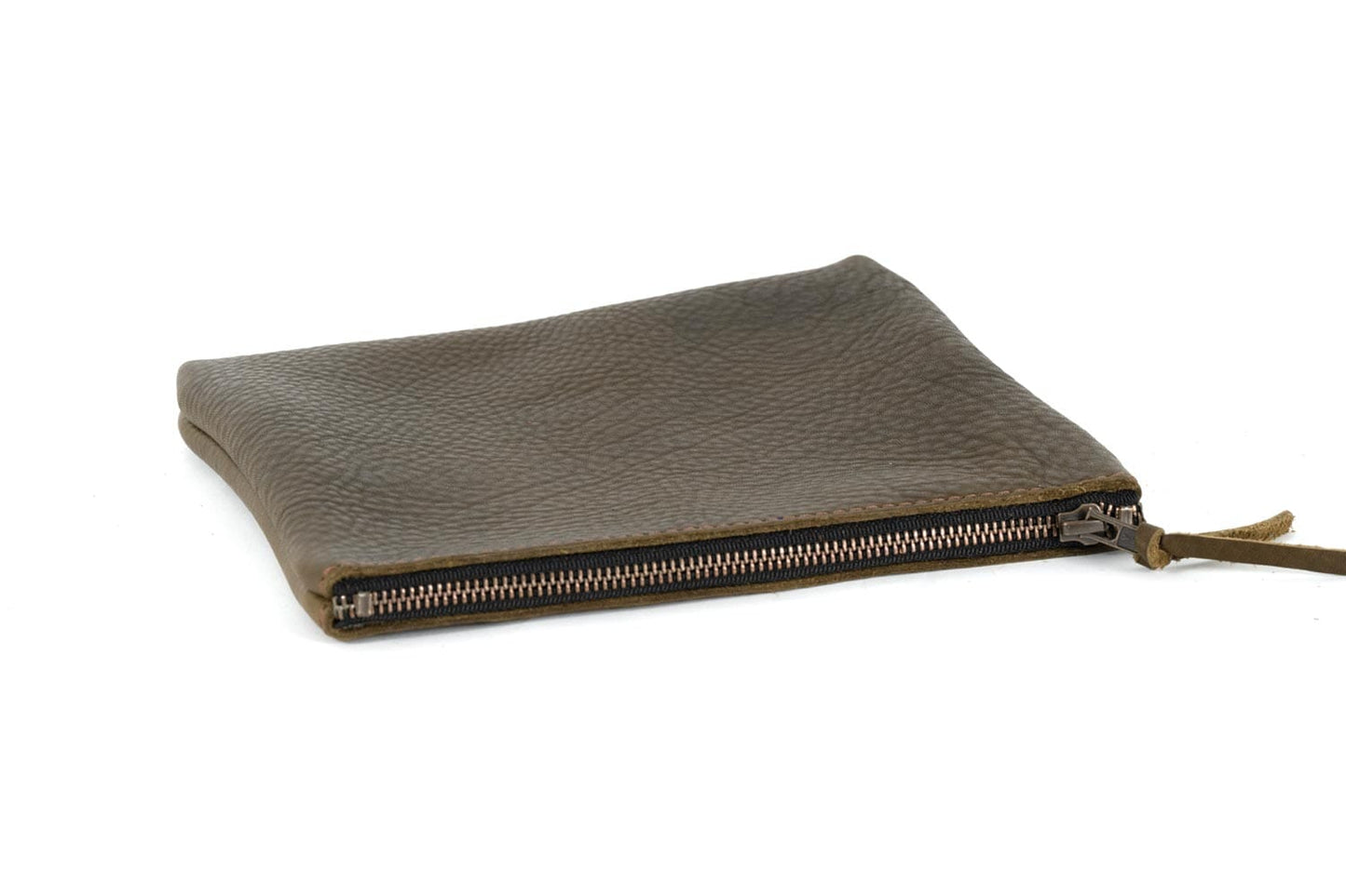 LEATHER TOP ZIPPER POUCH - MEDIUM