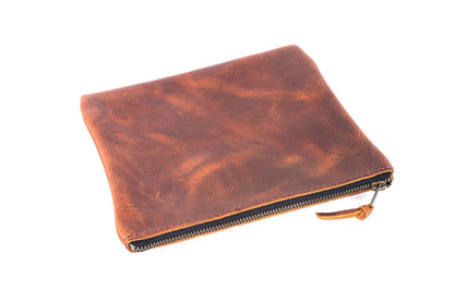 LEATHER TOP ZIPPER POUCH - MEDIUM