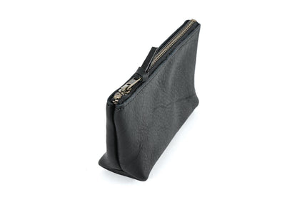 LEATHER ZIPPERED POUCH WITH GUSSET - SMALL