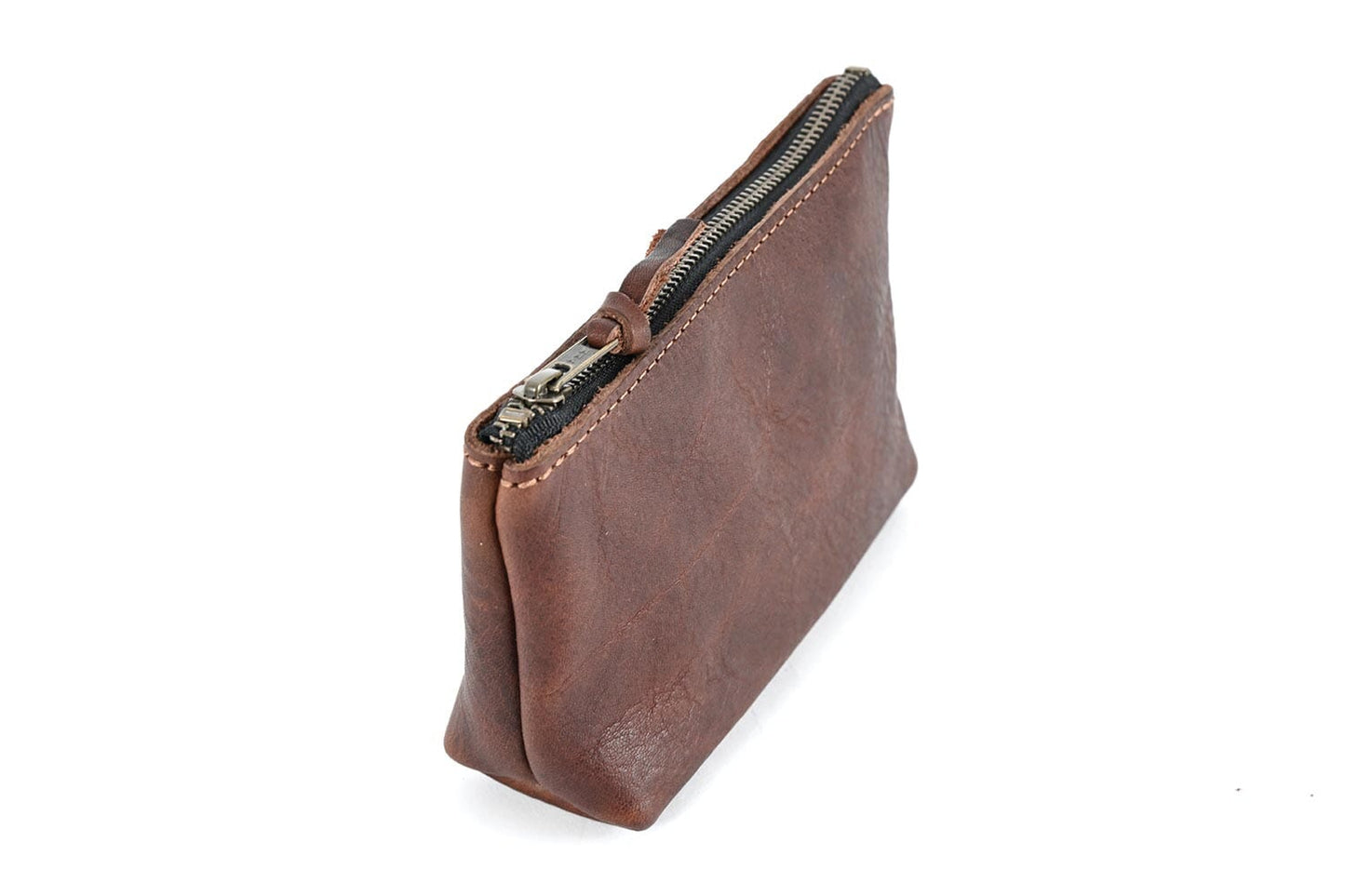 LEATHER ZIPPERED POUCH WITH GUSSET - LARGE