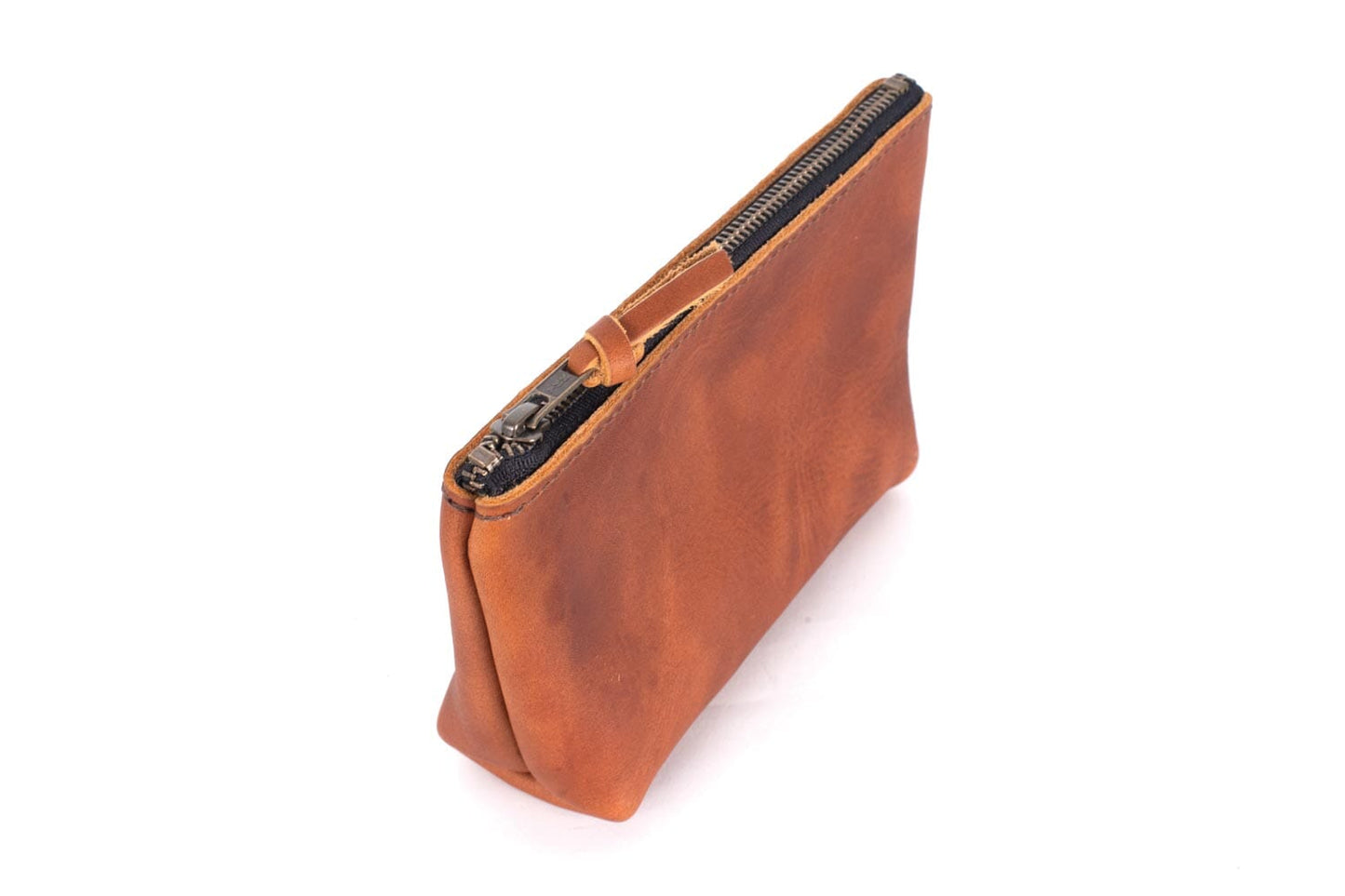 LEATHER ZIPPERED POUCH WITH GUSSET - LARGE