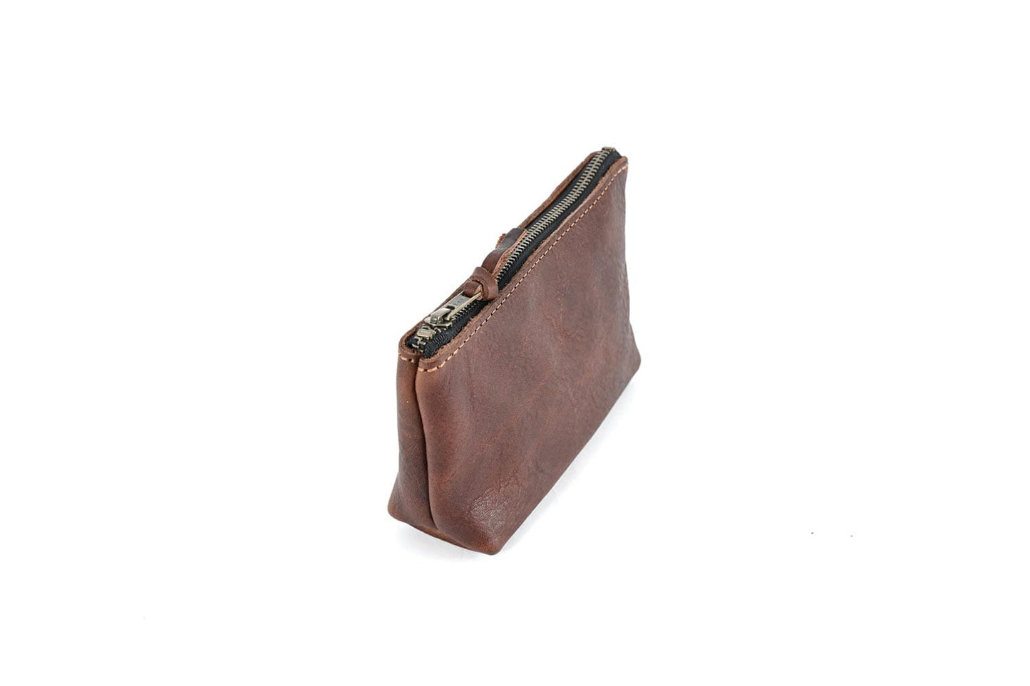 LEATHER ZIPPERED POUCH WITH GUSSET - SMALL