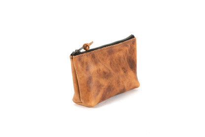 LEATHER ZIPPERED POUCH WITH GUSSET - SMALL