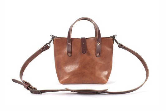 AVERY LEATHER TOTE BAG - MINI CROSSBODY - CARAMEL