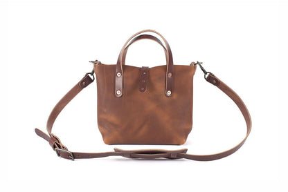 AVERY LEATHER TOTE BAG - MINI CROSSBODY - SADDLE