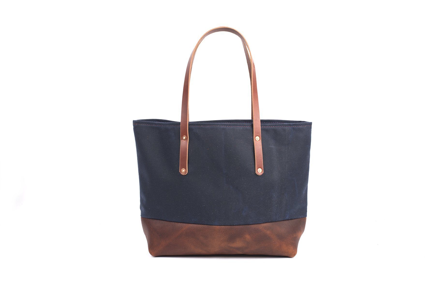 Waxed Canvas Handbag in Nautical Navy Blue with Leather on sale Strap