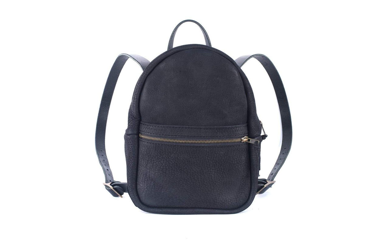 CROCO Textured Black Leather Backpack - Silver Street London