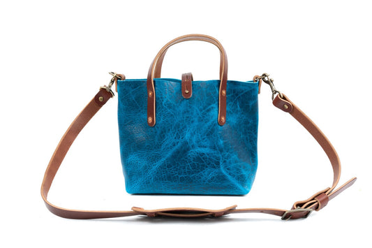 AVERY LEATHER TOTE BAG - MINI CROSSBODY - COBALT BISON - IN STOCK