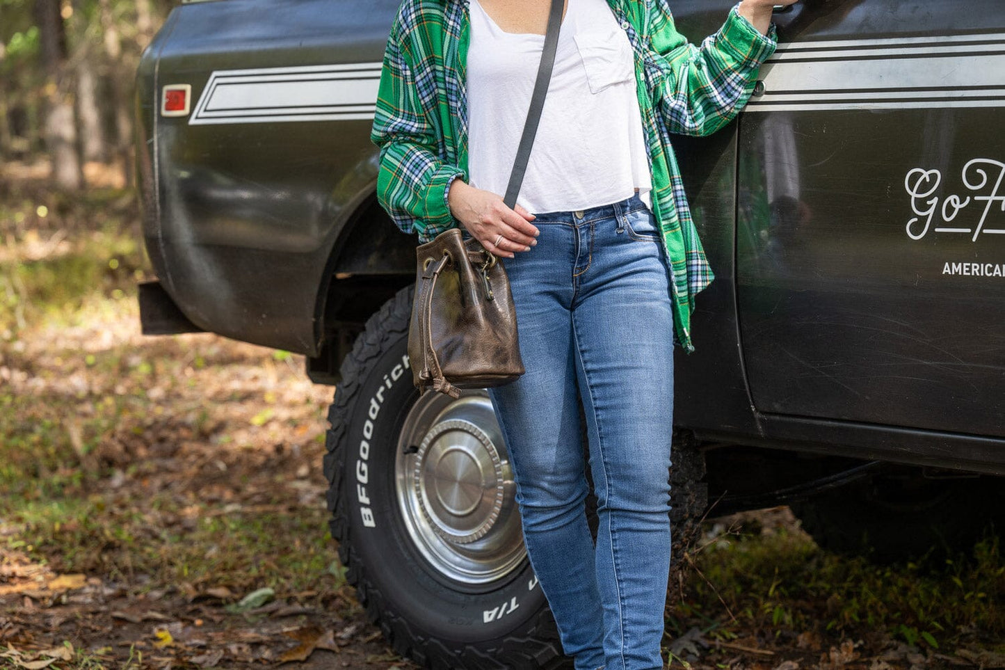 Leather Bucket Bag - Small - Charcoal Bison