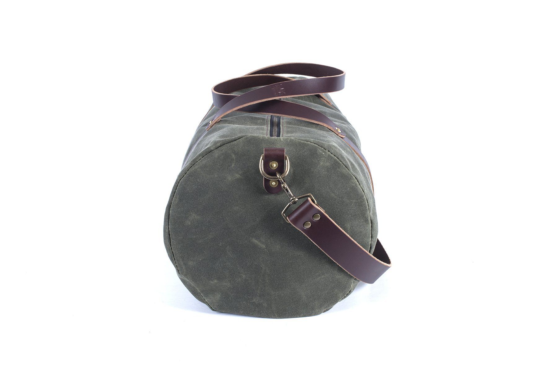 Waxed Canvas and Leather Duffle Bag - USA Crafted - Olive and Saddle