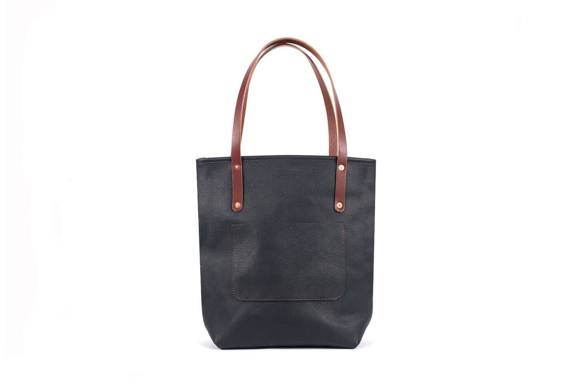 Leather Tote Bag, Pebbled--black / Zipper / Large