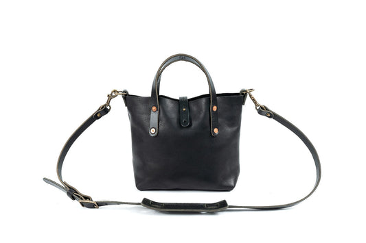 AVERY LEATHER TOTE BAG - MINI CROSSBODY - BLACK BISON - IN STOCK