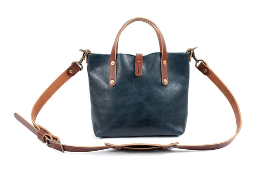 AVERY LEATHER TOTE BAG - MINI CROSSBODY - INDIGO BISON