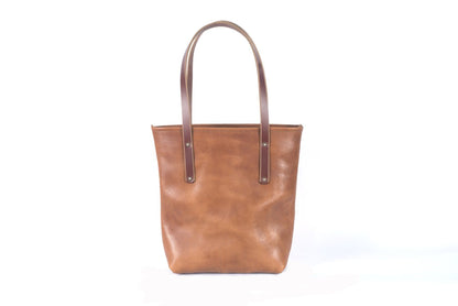 AVERY LEATHER TOTE BAG - SLIM MEDIUM - CARAMEL