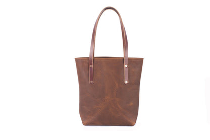 AVERY LEATHER TOTE BAG - SLIM MEDIUM - SADDLE