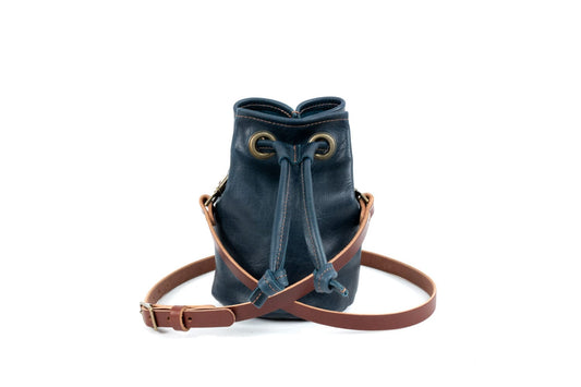 Leather Bucket Bag - Small - Indigo Bison