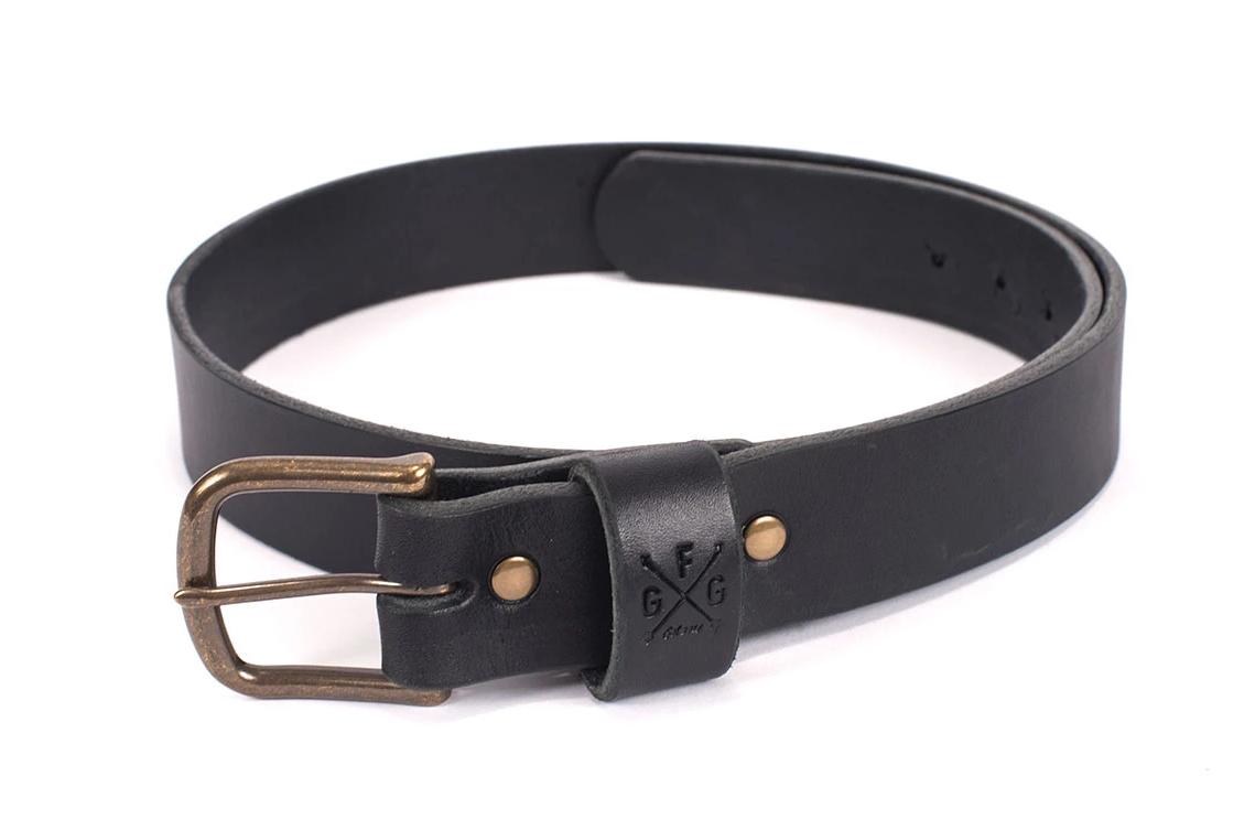 CLASSIC HANDMADE LEATHER BELT - BLACK/BRASS - SIZE 32 - IN STOCK