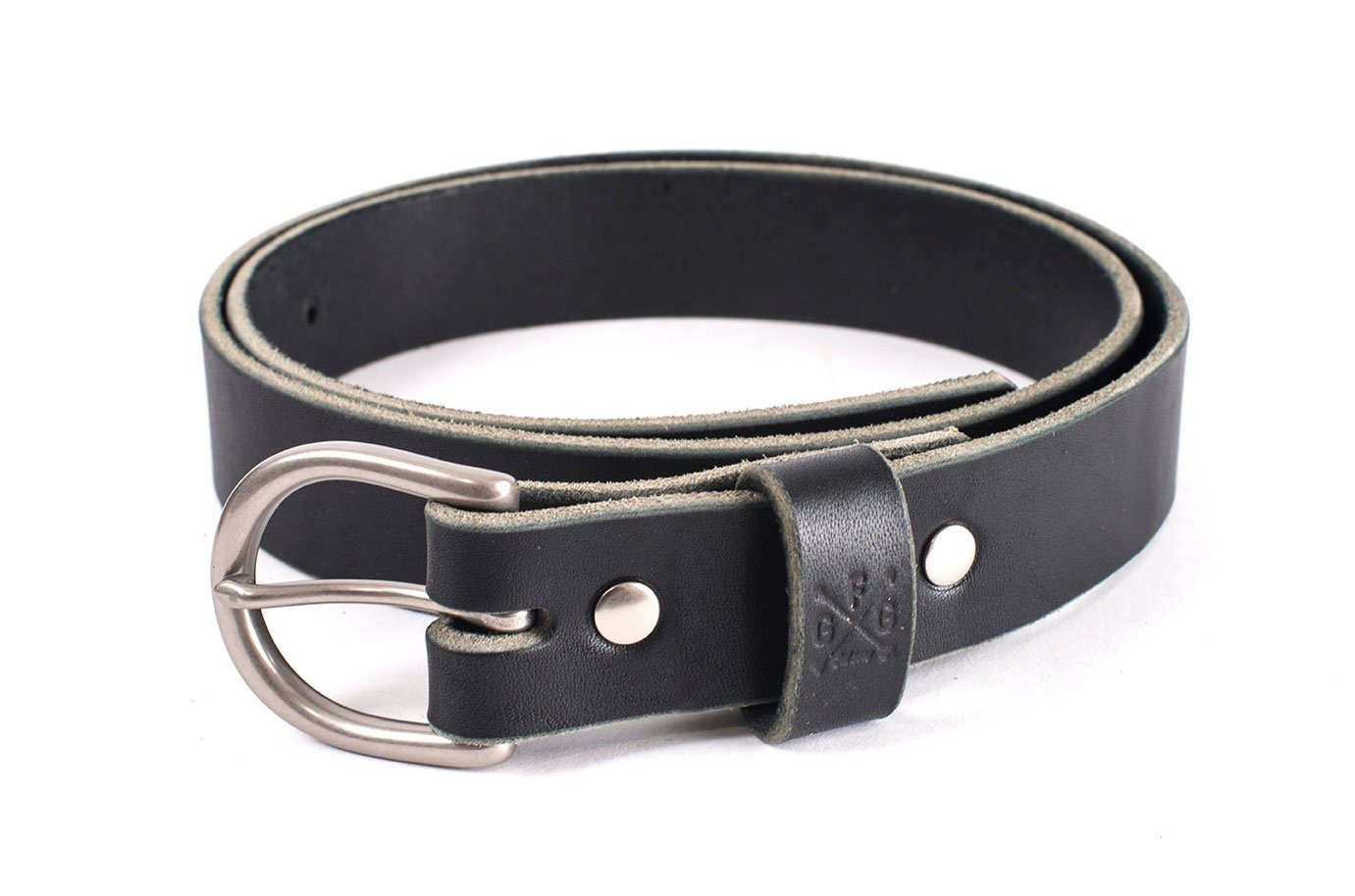 Black Full Grain Leather Belt with Antique Silver or Brass Belt Buckle