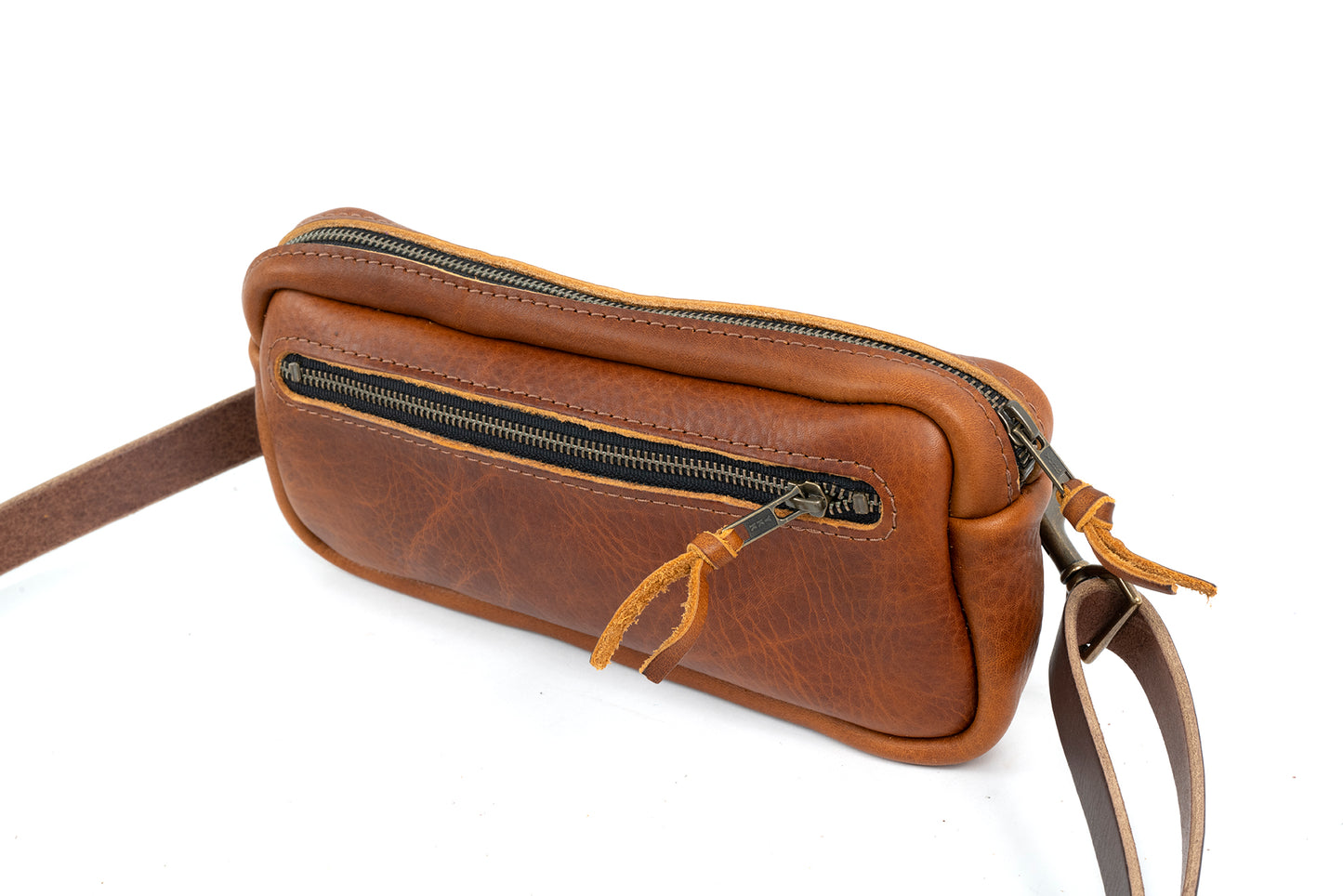 LEATHER FANNY PACK / LEATHER WAIST BAG - DELUXE - COGNAC BISON