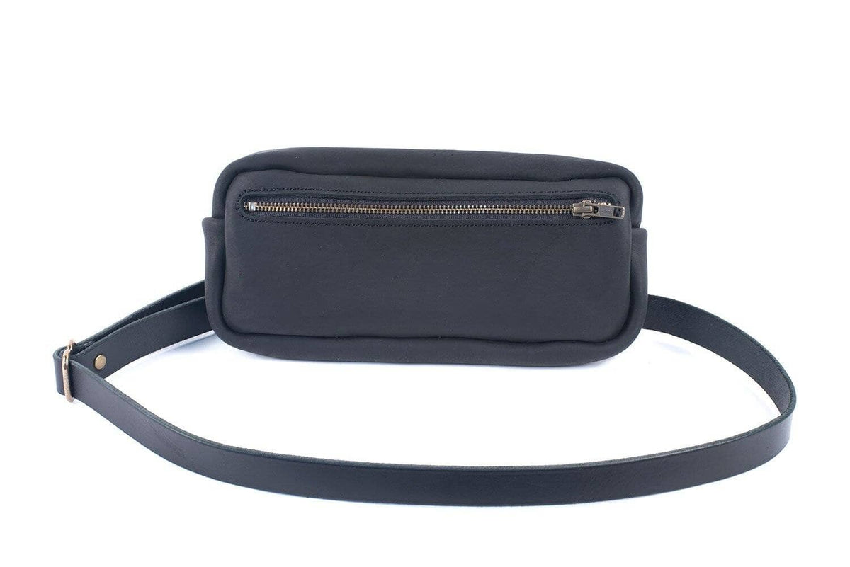 LEATHER FANNY PACK / LEATHER WAIST BAG - BLACK - Go Forth Goods