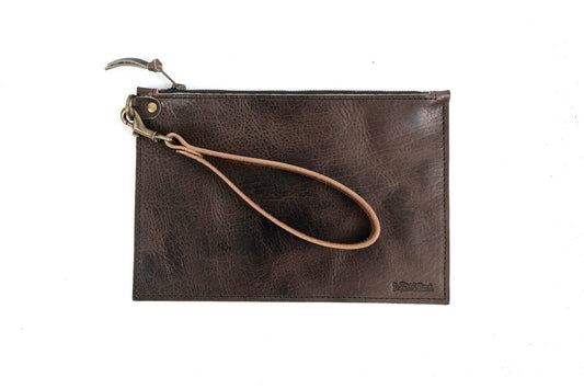 FELICITY ZIPPERED CLUTCH WITH WRISTLET SMALL - CHARCOAL BISON