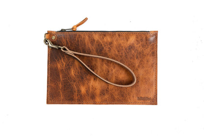 FELICITY ZIPPERED CLUTCH WITH WRISTLET - SMALL - PEANUT BISON