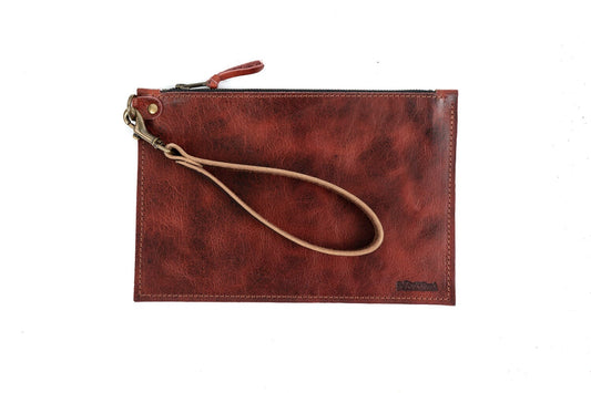 FELICITY ZIPPERED CLUTCH WITH WRISTLET SMALL - REDWOOD BISON